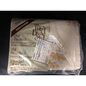 Vintage Tastemaker Full Bed Sheet Set Diamond Bouquet Yellow Floral Percale NOS